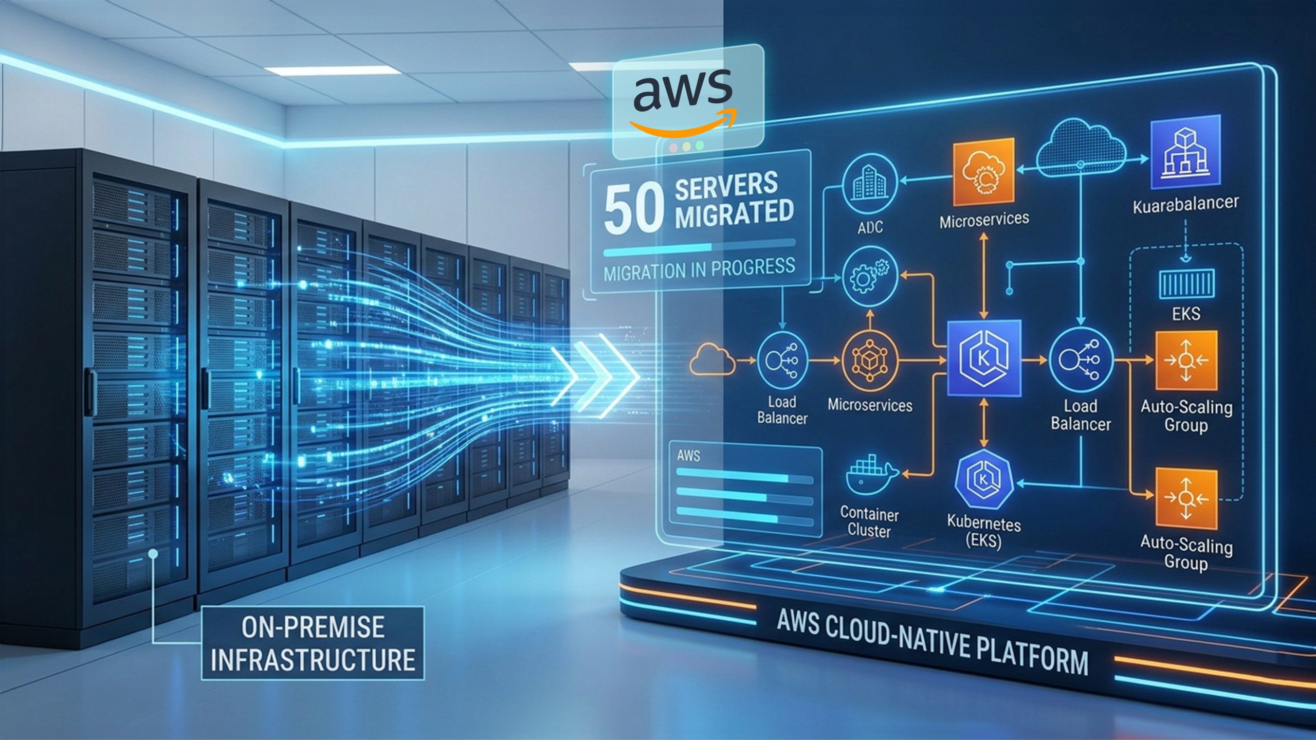 Migrating 50 Servers to a Cloud-Native Platform on AWS visual prompt